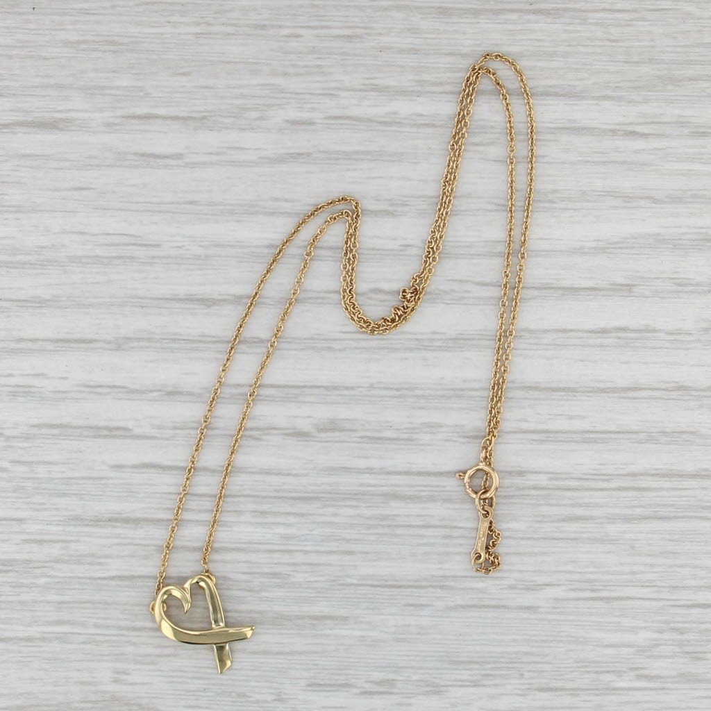 Tiffany Paloma Picasso Loving Heart Pendant Necklace w/ Box 18k Gold 16.5"