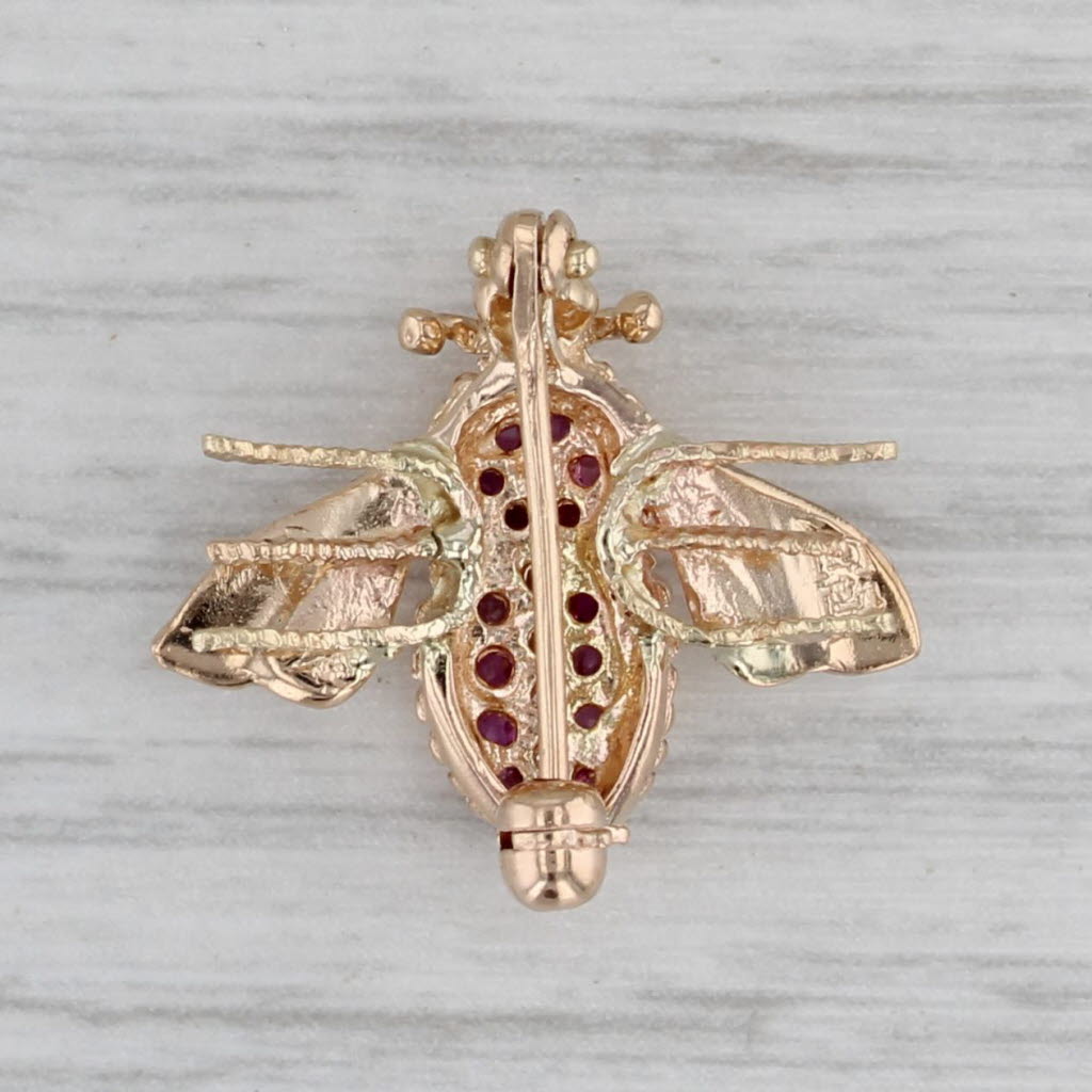 Gray 0.20ctw Ruby Diamond Little Bee Pin 14k Yellow Gold