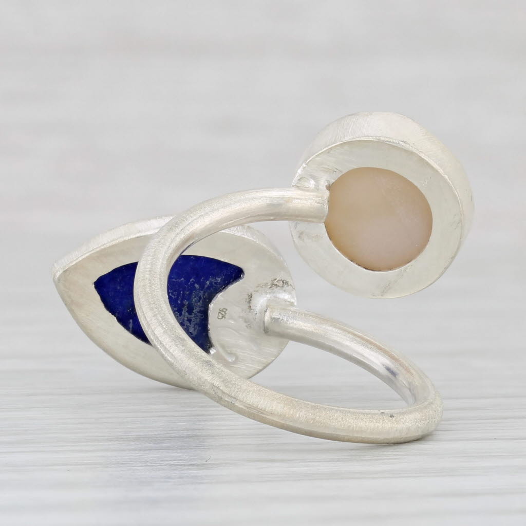 Light Gray New Nina Wynn Blue Lapis Lazuli White Quartz Bypass Ring Sterling Silver Size 6