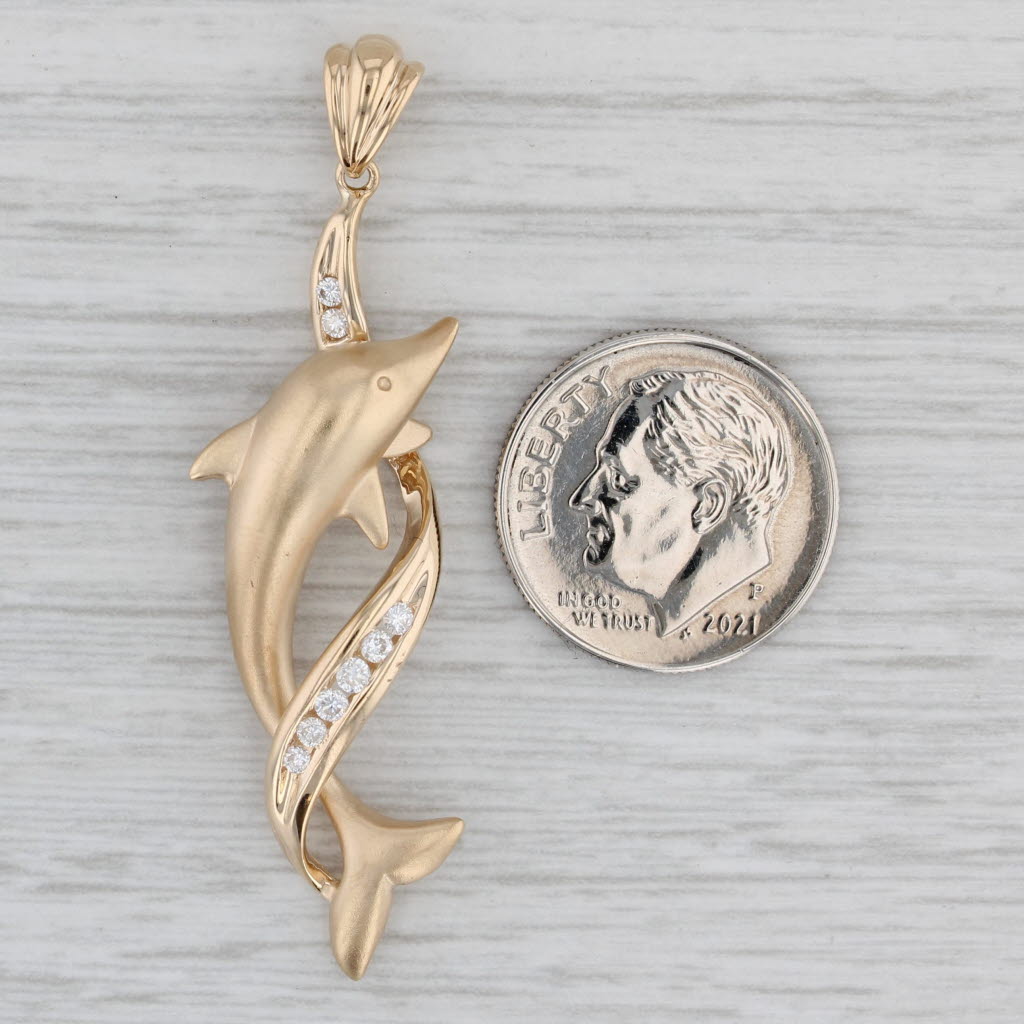 Gray 0.10ctw Diamond Dolphin Pendant 14k Yellow Gold Nautical Jewelry