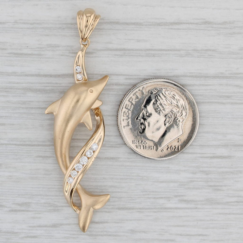 0.10ctw Diamond Dolphin Pendant 14k Yellow Gold Nautical Jewelry