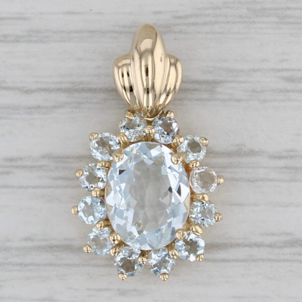 Gray 2.35ctw Aquamarine Halo Pendant 14k Yellow Gold Oval Drop