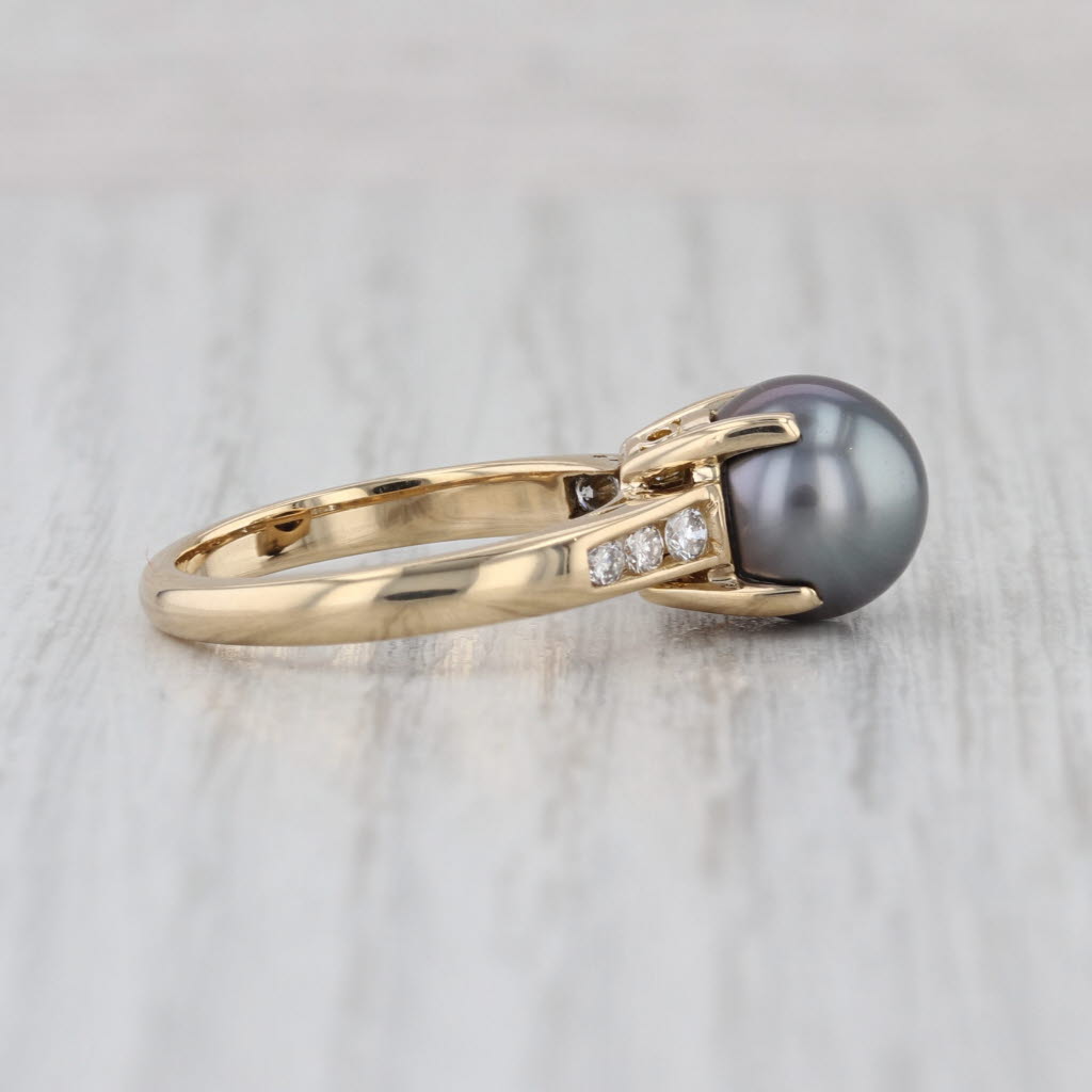 Cultured Saltwater Pearl Diamond Ring 14k Yellow Gold Size 6.5