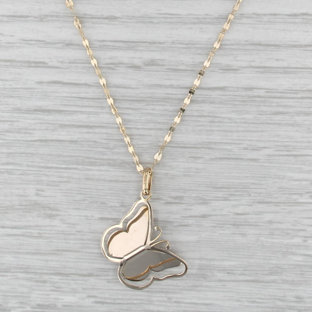 Butterfly Pendant Necklace 18k Yellow Gold 15.75" Mirror Chain