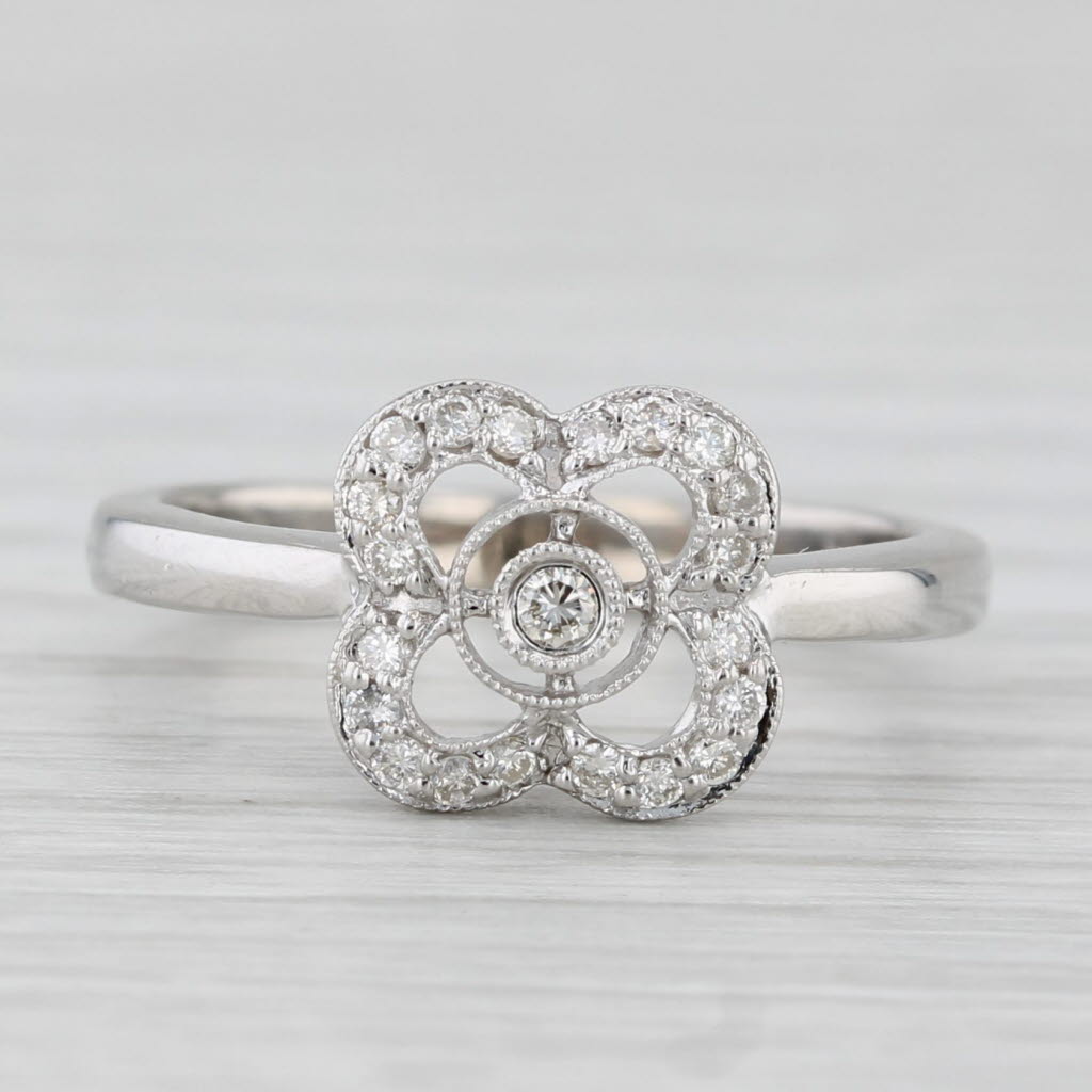 Light Gray 0.12ctw Diamond Flower Ring 14k White Gold Size 5.5