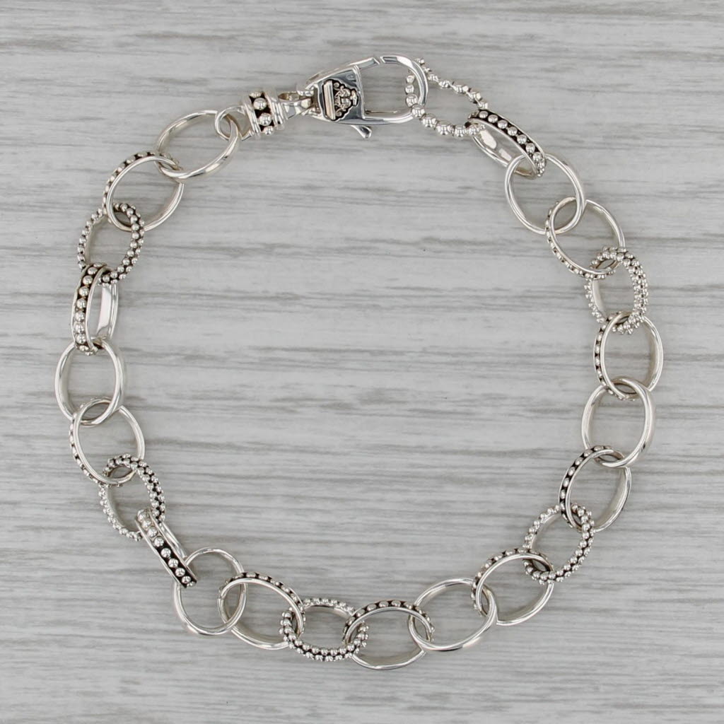 New Lagos Caviar Cable Chain Bracelet Sterling Silver w/ Pouch Card 7.75" 8.7mm