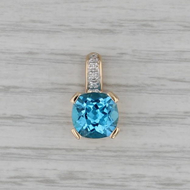 4.33ctw Blue Topaz Diamond Pendant 14k Yellow Gold Small Drop