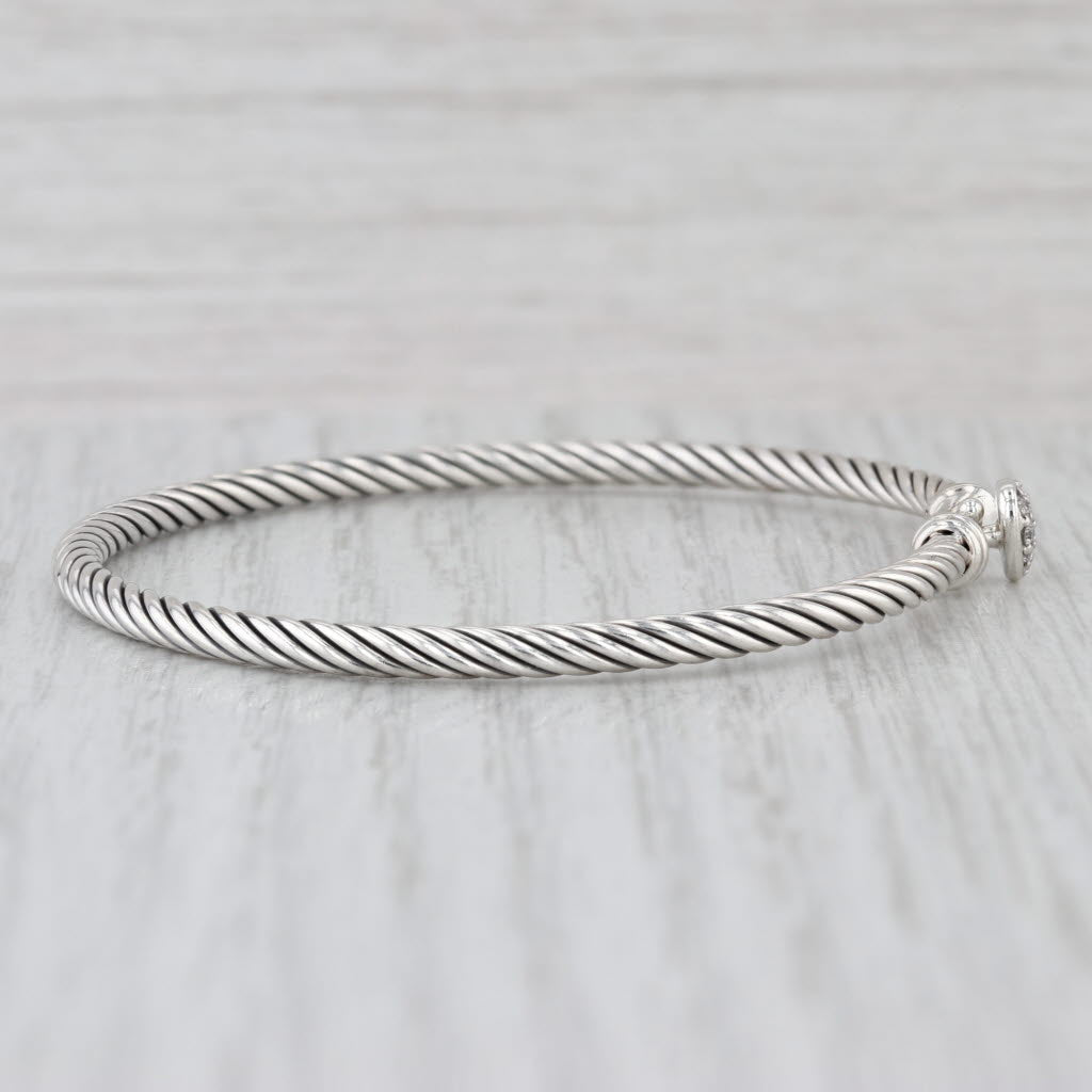 David Yurman Diamond Heart Classic Cable Bangle Bracelet Sterling Silver 6.25"