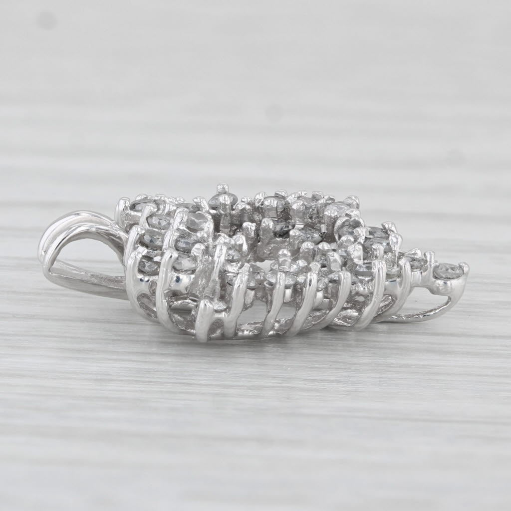 Light Gray 0.85ctw Diamond Cluster Open Heart Pendant 10k White Gold