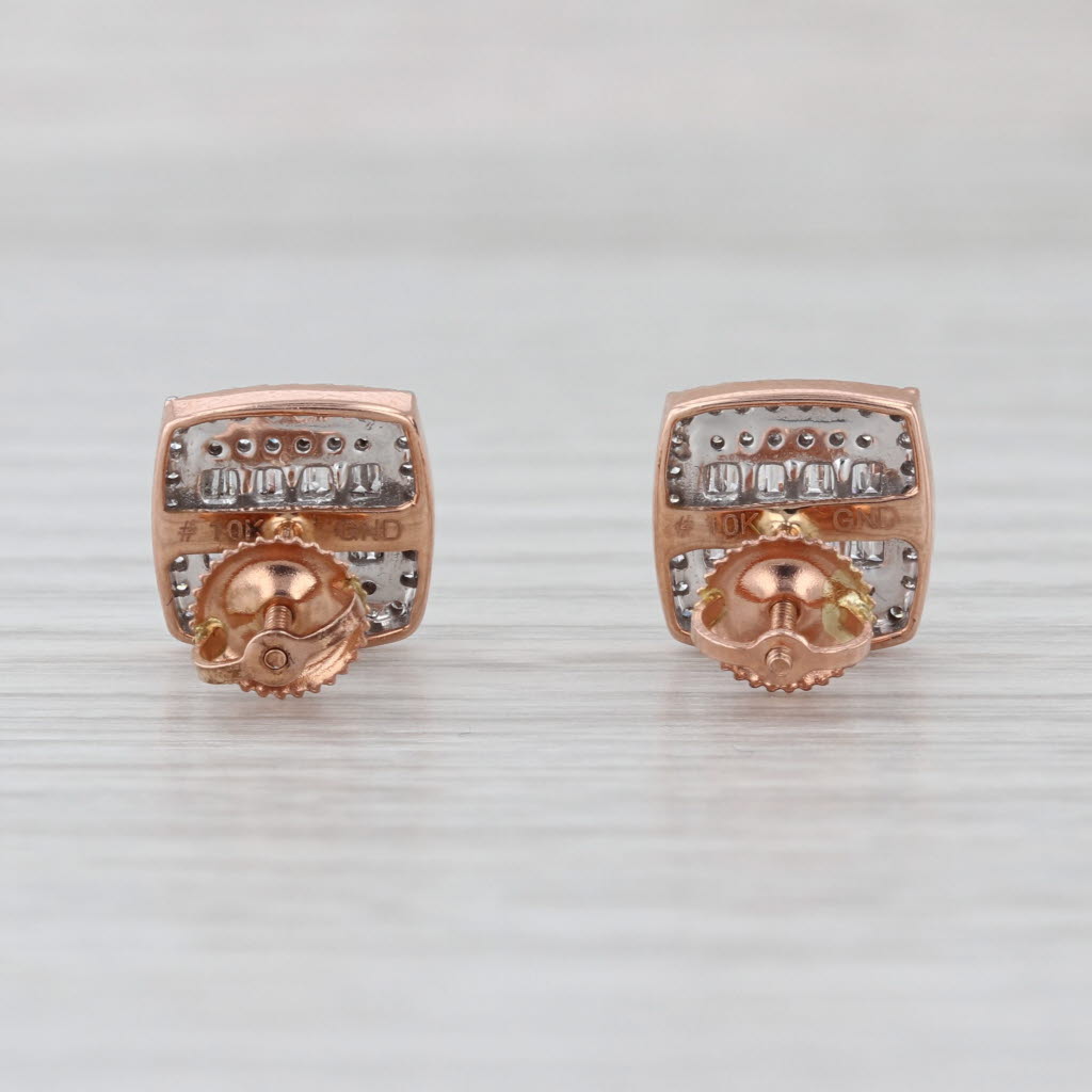 0.38ctw Pave Diamond Square Stud Earrings 10k Rose Gold Screw Backs Studs