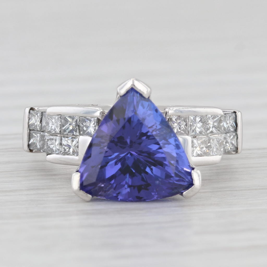 Light Gray 5.45ctw Trillion Tanzanite Diamond Ring 18k White Gold Size 7