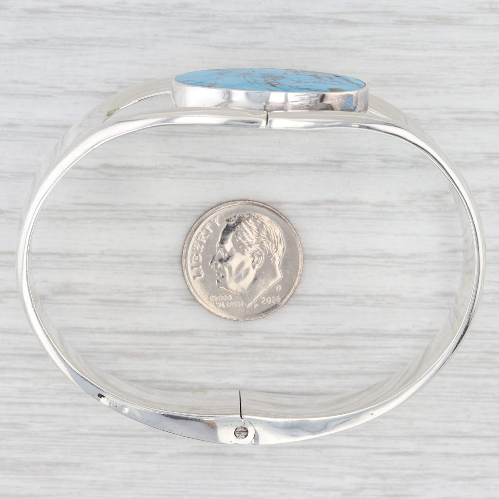 Light Gray Vintage Blue Resin Hinged Bangle Bracelet Sterling Silver 6.75" Mexico