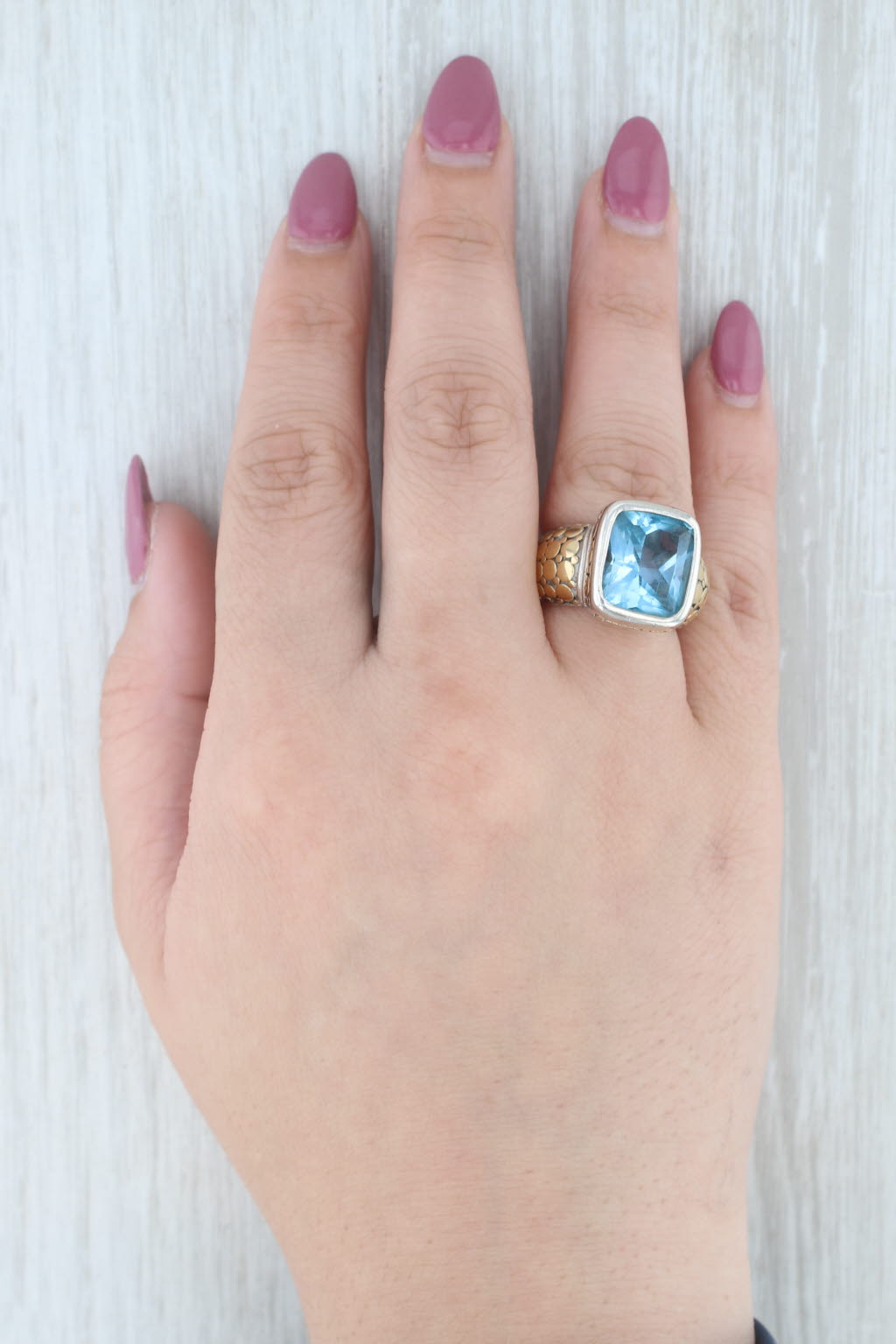 Light Gray John Hardy 9.50ct Blue Topaz Dots Ring Sterling Silver 18k Gold Size 7 Statement