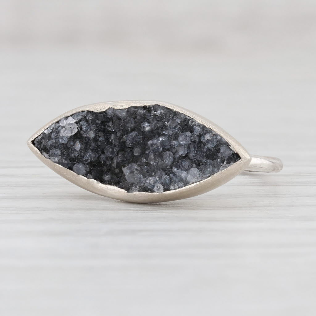 New Nina Nguyen Amethyst Druzy Quartz Sterling Silver Statement Ring Size 6.75