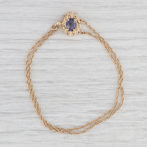 Light Gray 0.65ct Blue Iolite Slide Charm Bracelet 14k Yellow Gold 7" Rope Chain