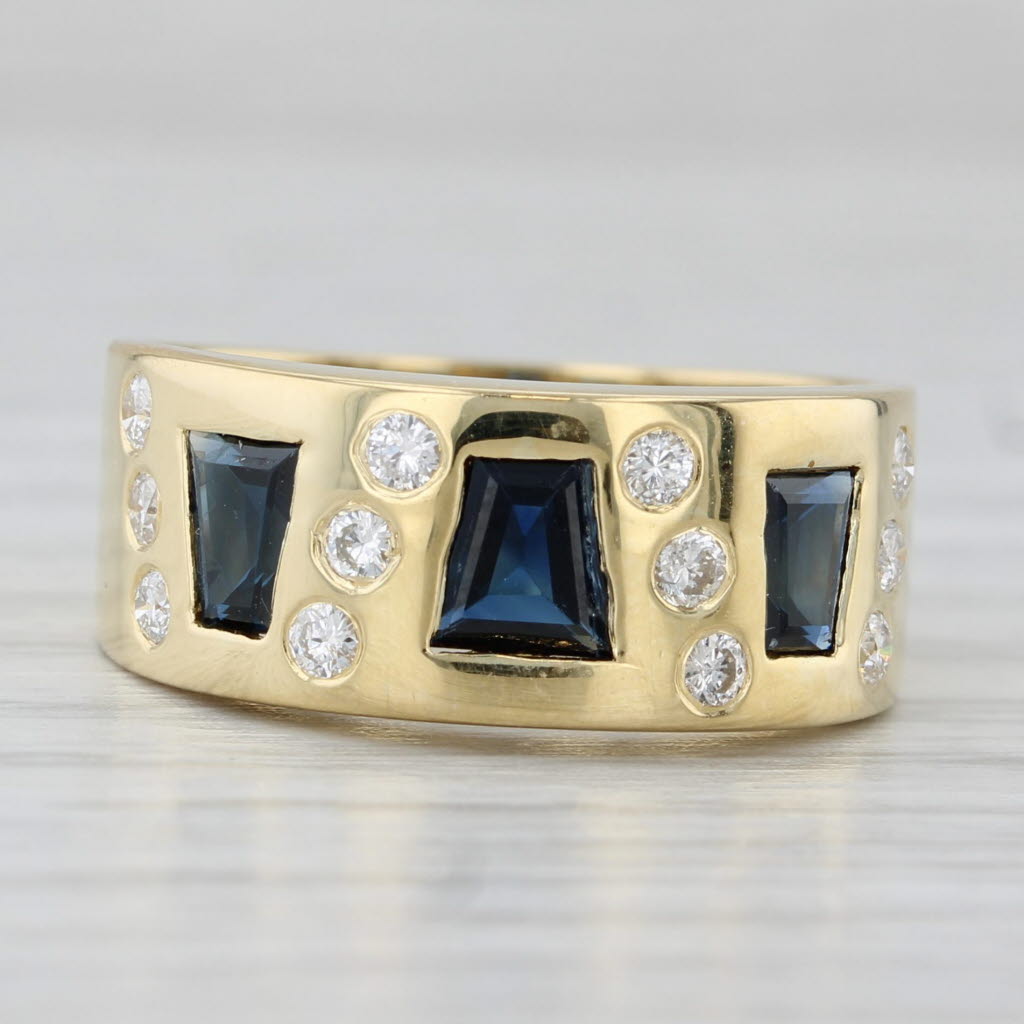 Light Gray 1.47ctw Blue Sapphire Diamond Ring 18k Yellow Gold Size 7.5-7.75 Band