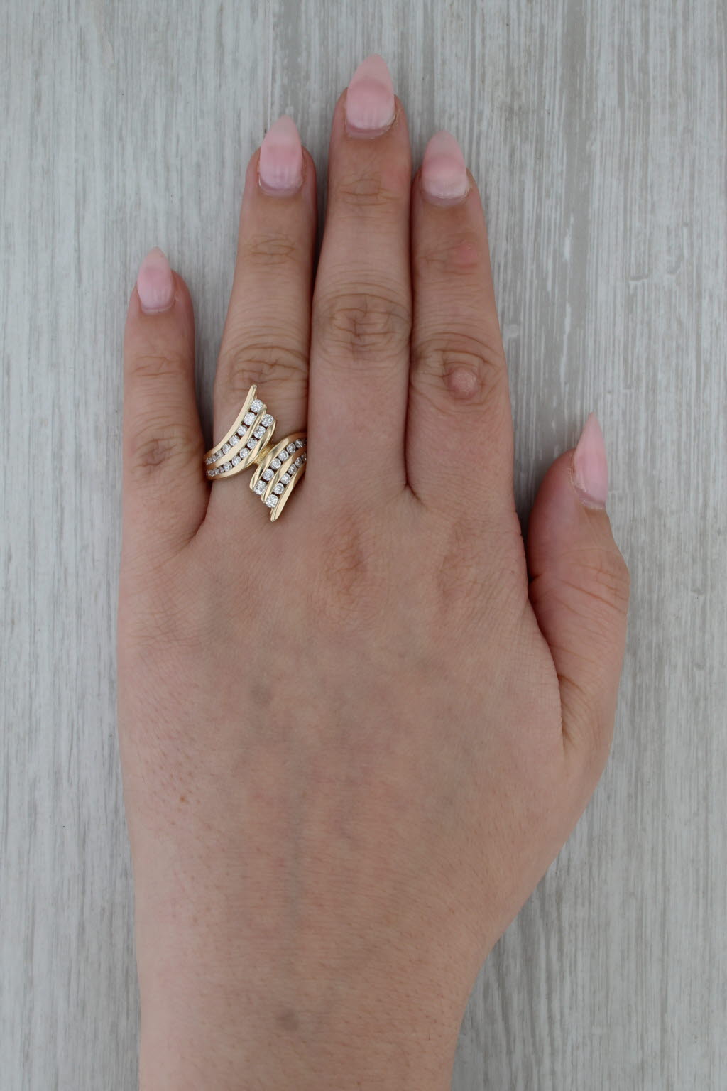 1.27ctw Diamond Rows Bypass Ring 14k Yellow Gold Size 8.25