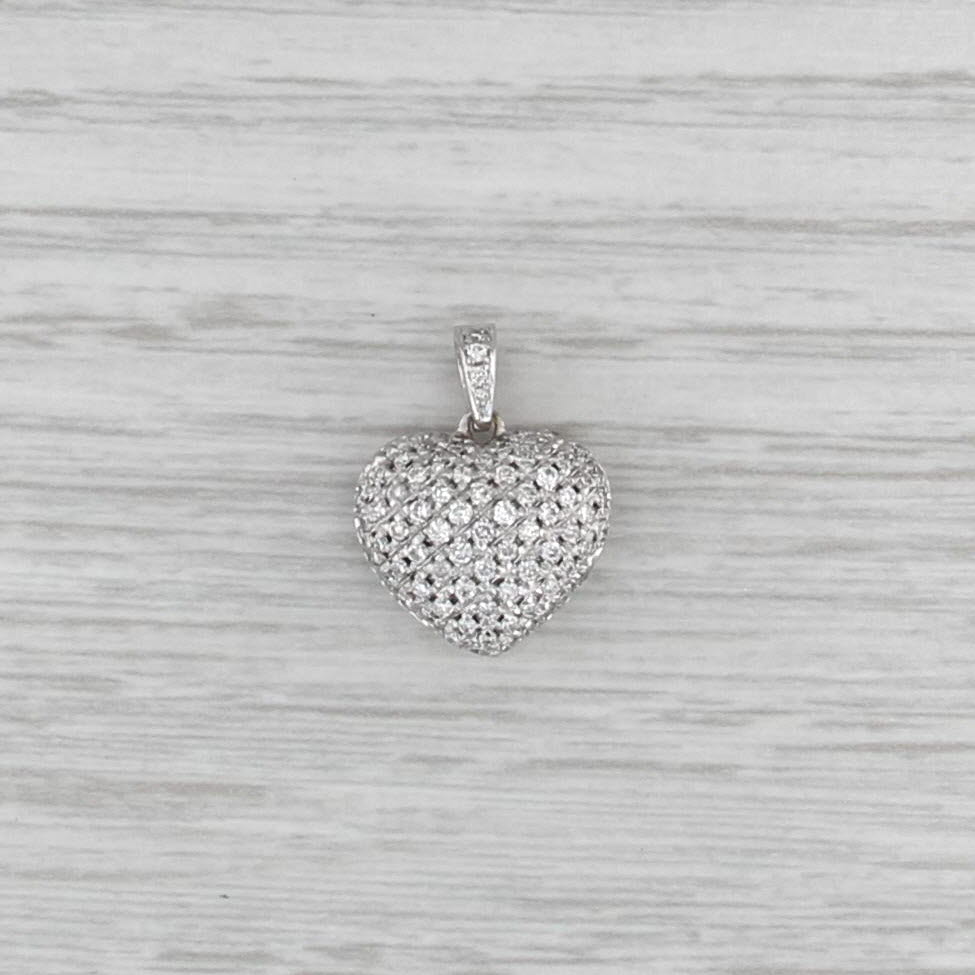 0.42ctw Pave Diamond Puffy Heart Pendant 14k White Gold Small Drop