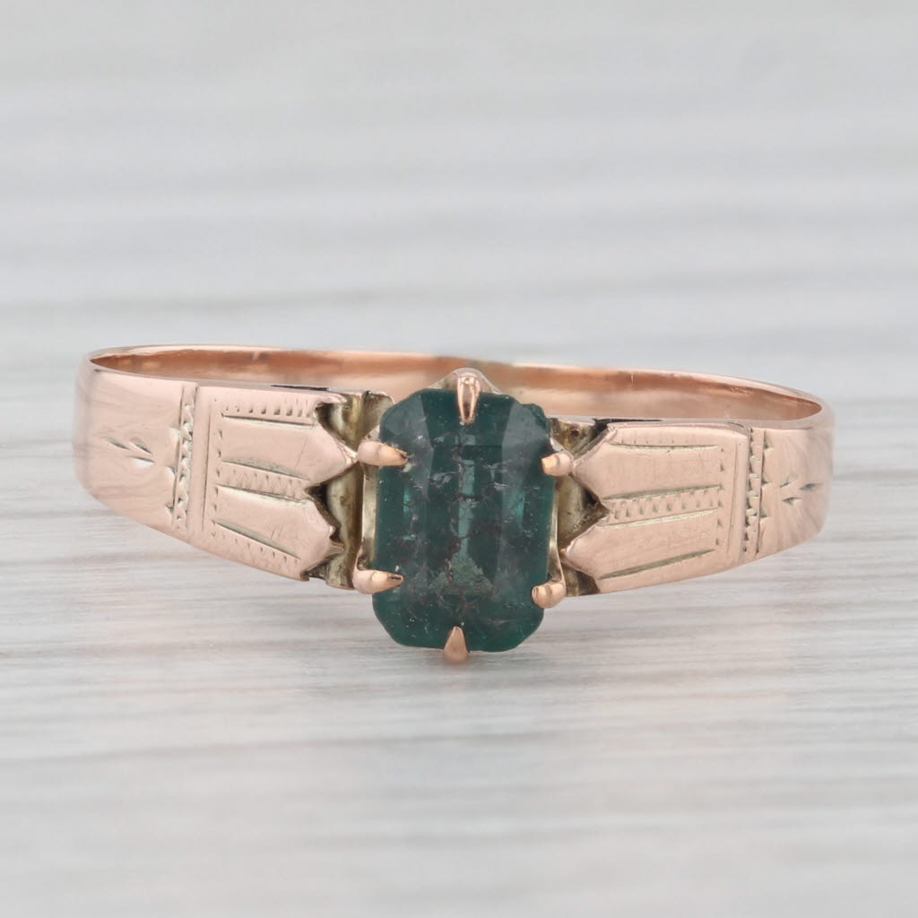 Light Gray Antique Green Garnet Doublet Ring 10k Rose Gold Size 7