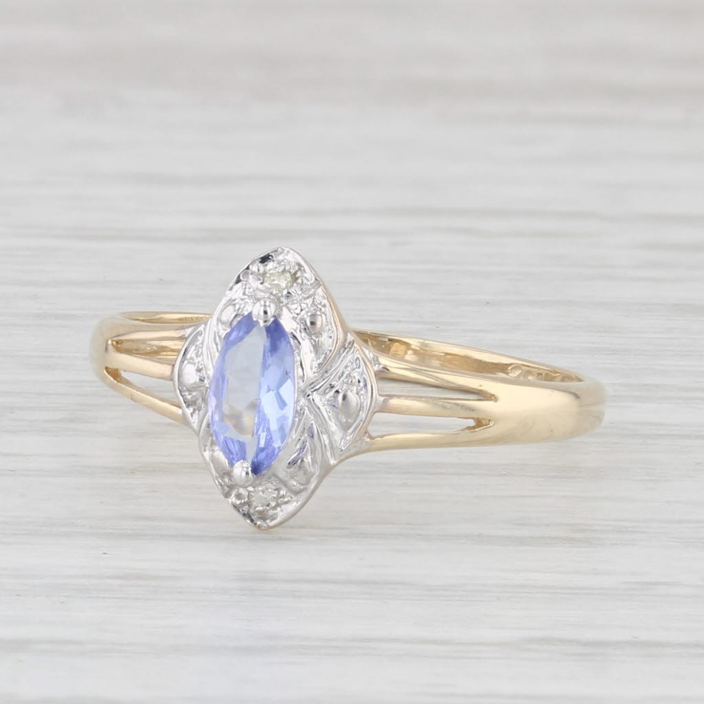 Light Gray 0.25ct Marquise Tanzanite Ring 10k Yellow Gold Size 6.5 Diamond Accents