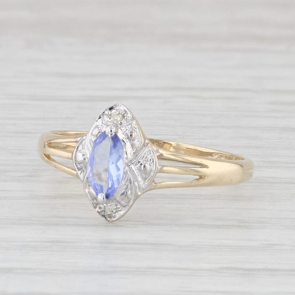 0.25ct Marquise Tanzanite Ring 10k Yellow Gold Size 6.5 Diamond Accents
