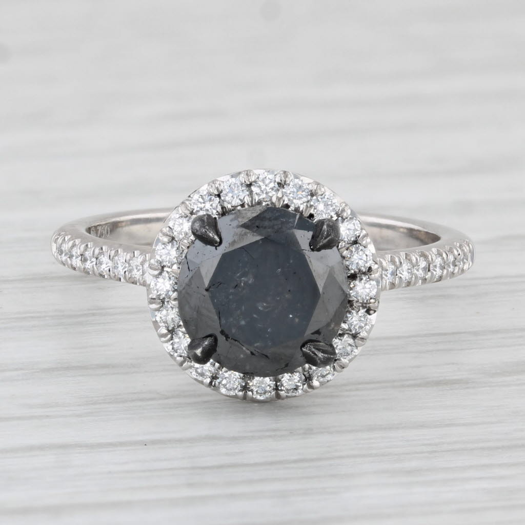 Light Gray New 2.08ctw Round Black White Diamond Halo Ring 18k White Gold Sz 6.5 Engagement