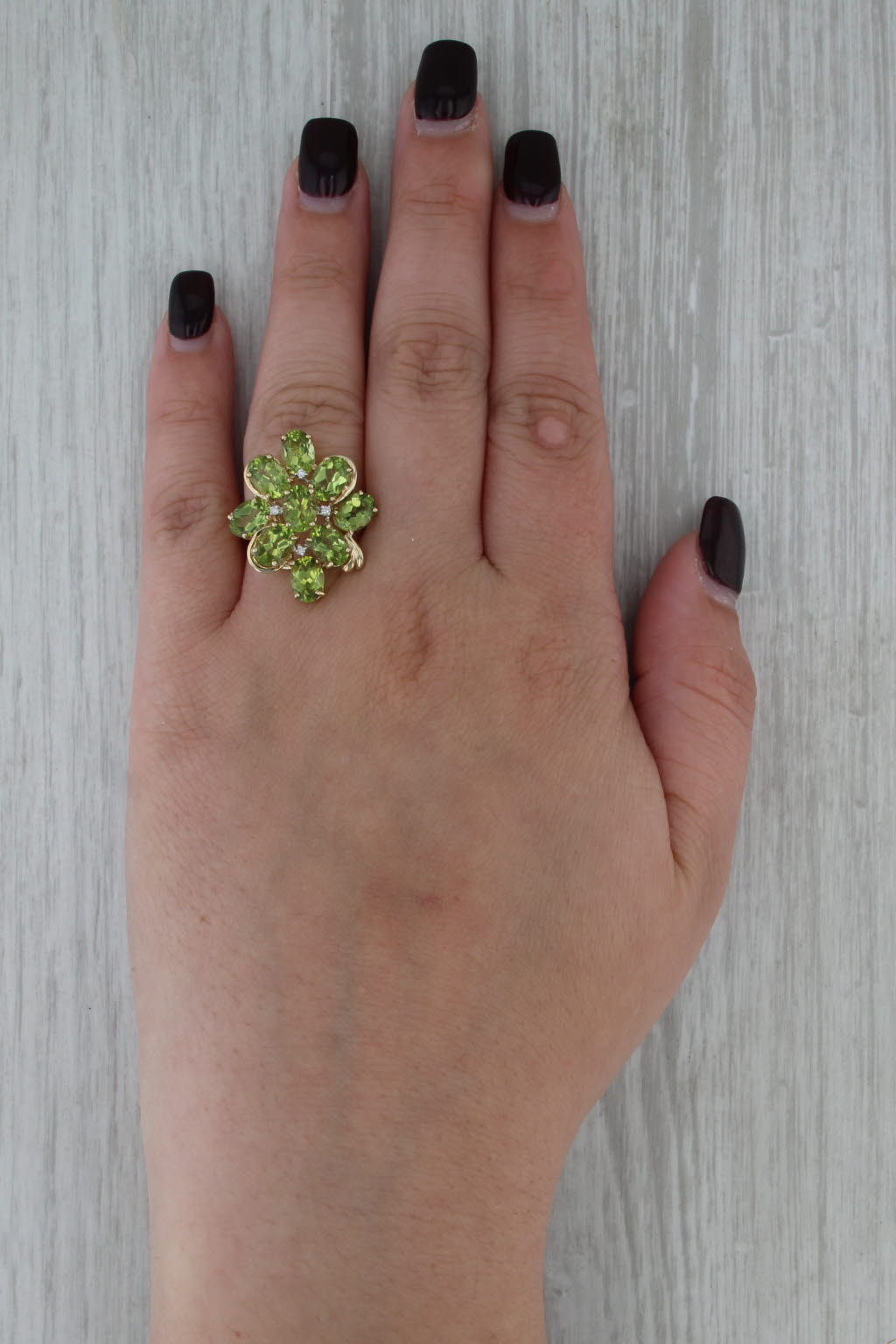 7.03ctw Peridot Diamond Cluster Cocktail Ring 14k Yellow Gold Size 7