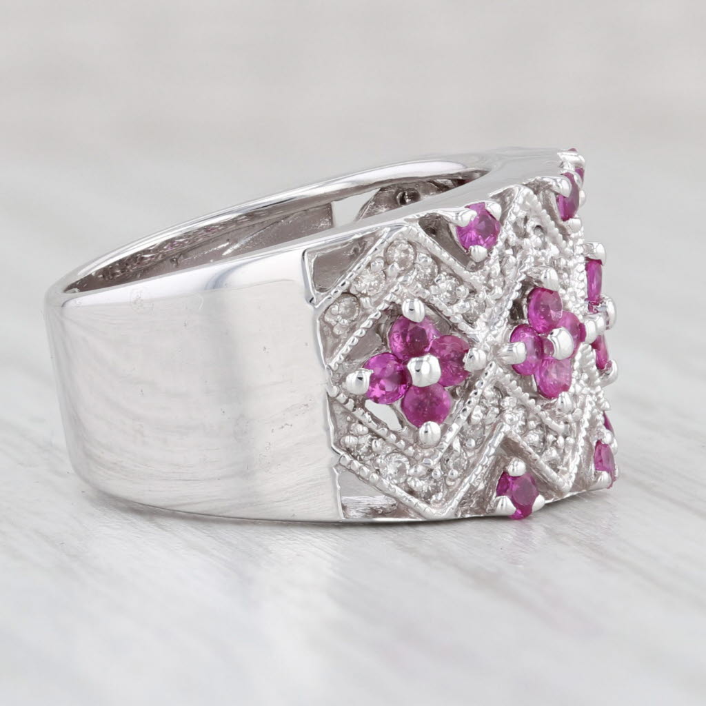 Light Gray 0.98ctw Pink Sapphire Diamond Cocktail Ring 14k White Gold Size 5 Band