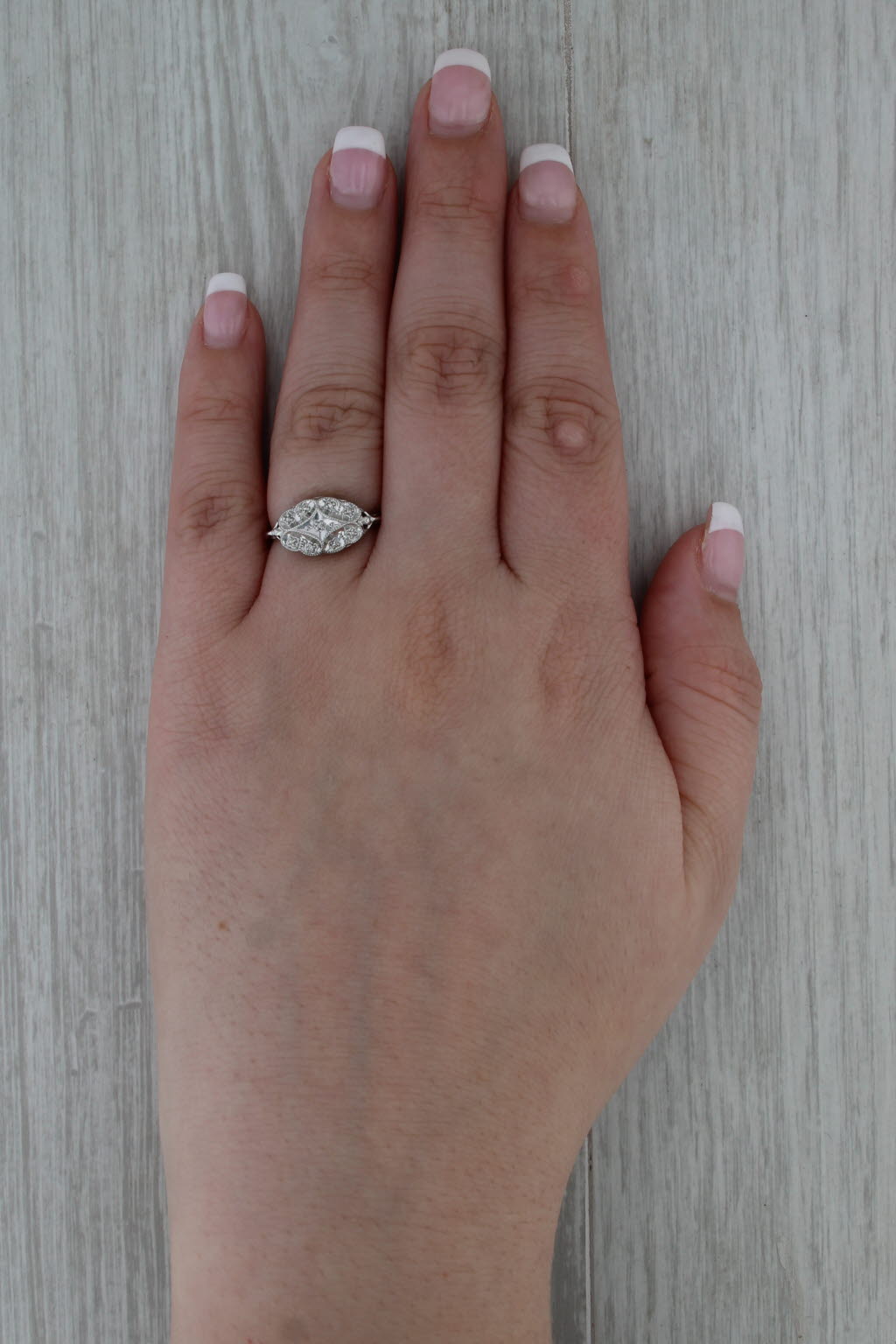 Vintage Diamond Princess Ring 10k White Gold Size 6.25