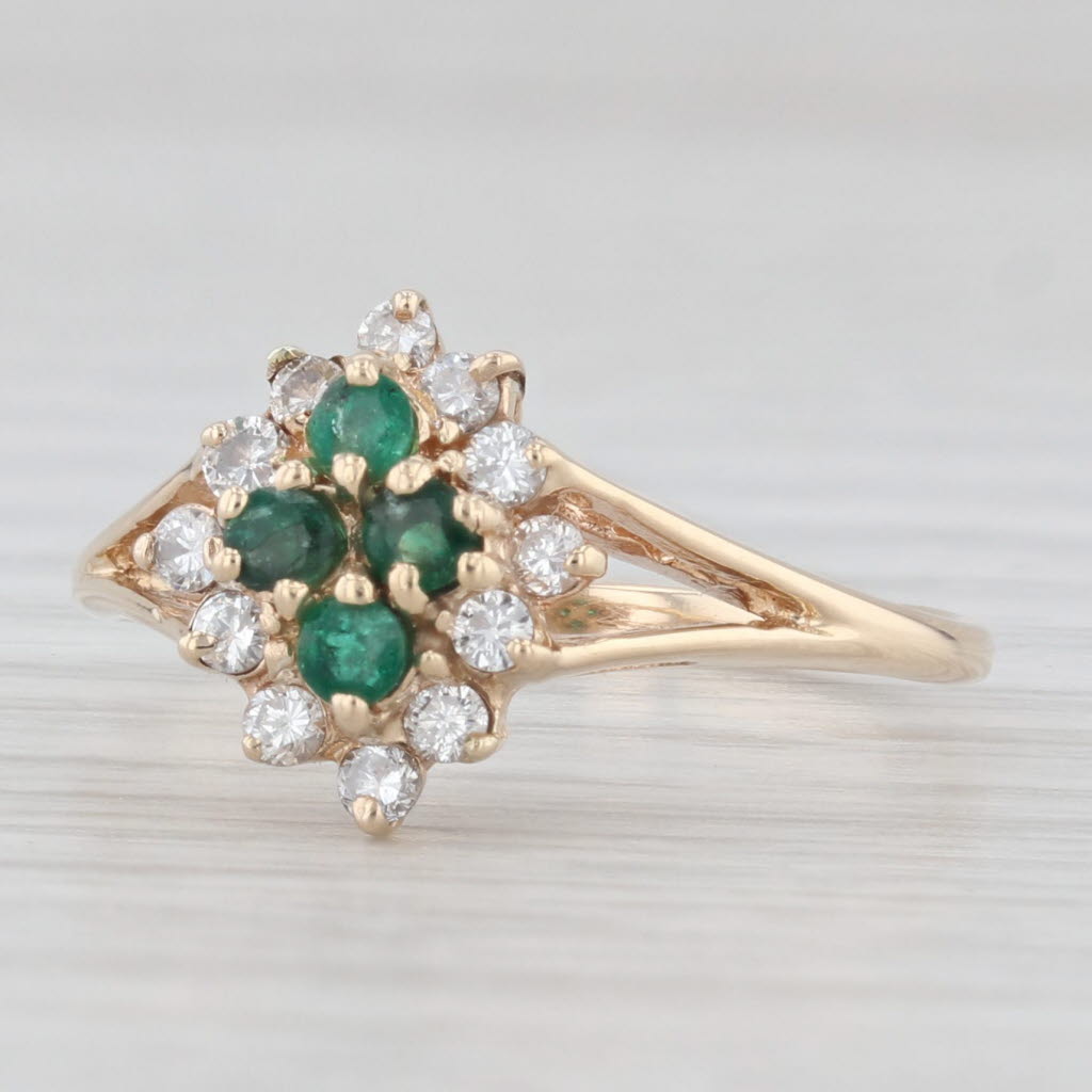 Light Gray 0.36ctw Emerald Diamond Cluster Ring 14k Yellow Gold Size 6.5