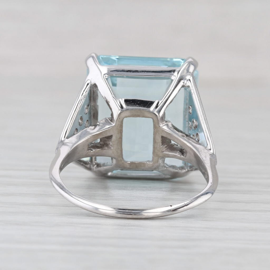 17.86ctw Aquamarine Diamond Ring 14k White Gold Cocktail Size 8.75