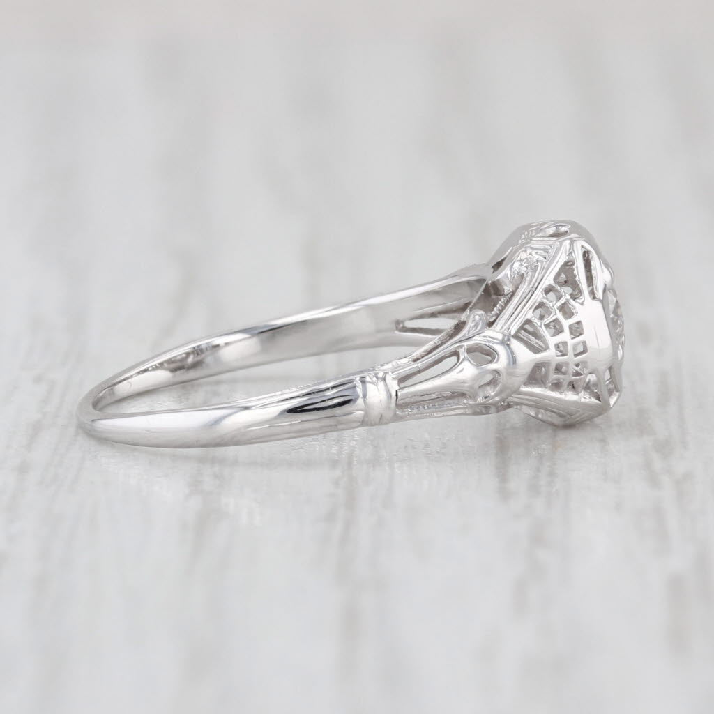 Art Deco 0.23ct Diamond Solitaire Engagement Ring 18k White Gold Size 5.75