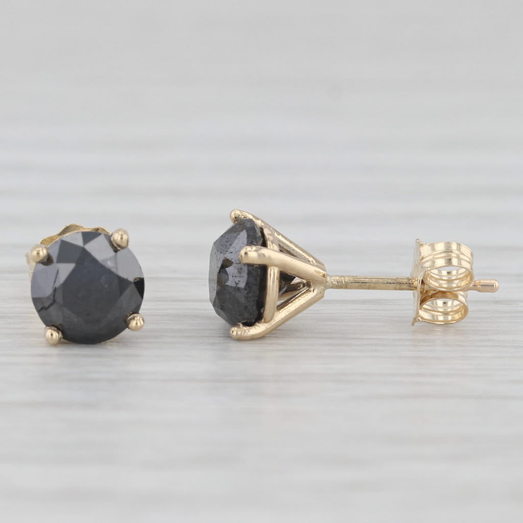 Light Gray New 2.25ctw Black Diamond Stud Earrings 14k Yellow Gold Round Solitaires