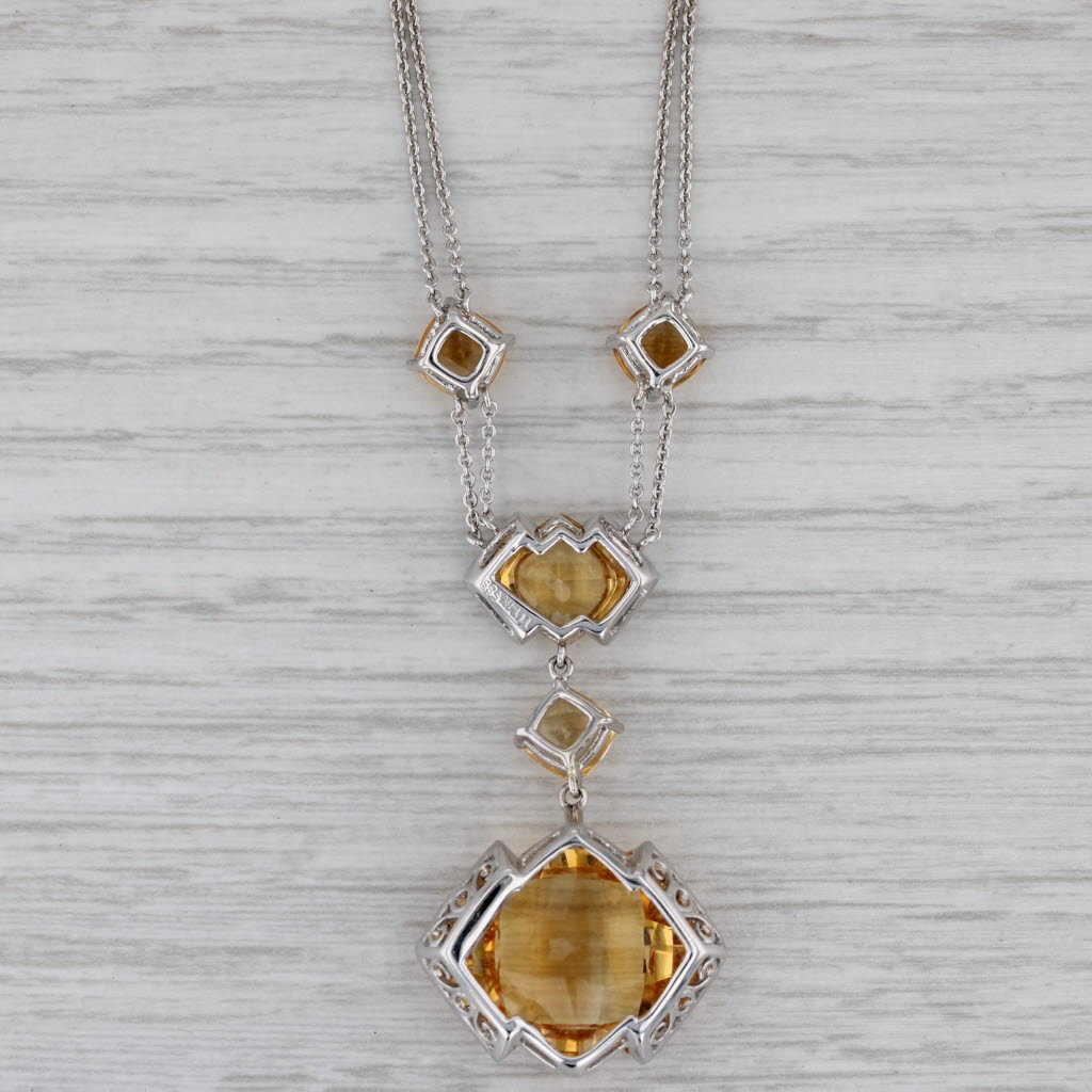 Gray 19.09ctw Citrine Diamond Pendant Necklace 14k White Gold 16.25" Cable Chain