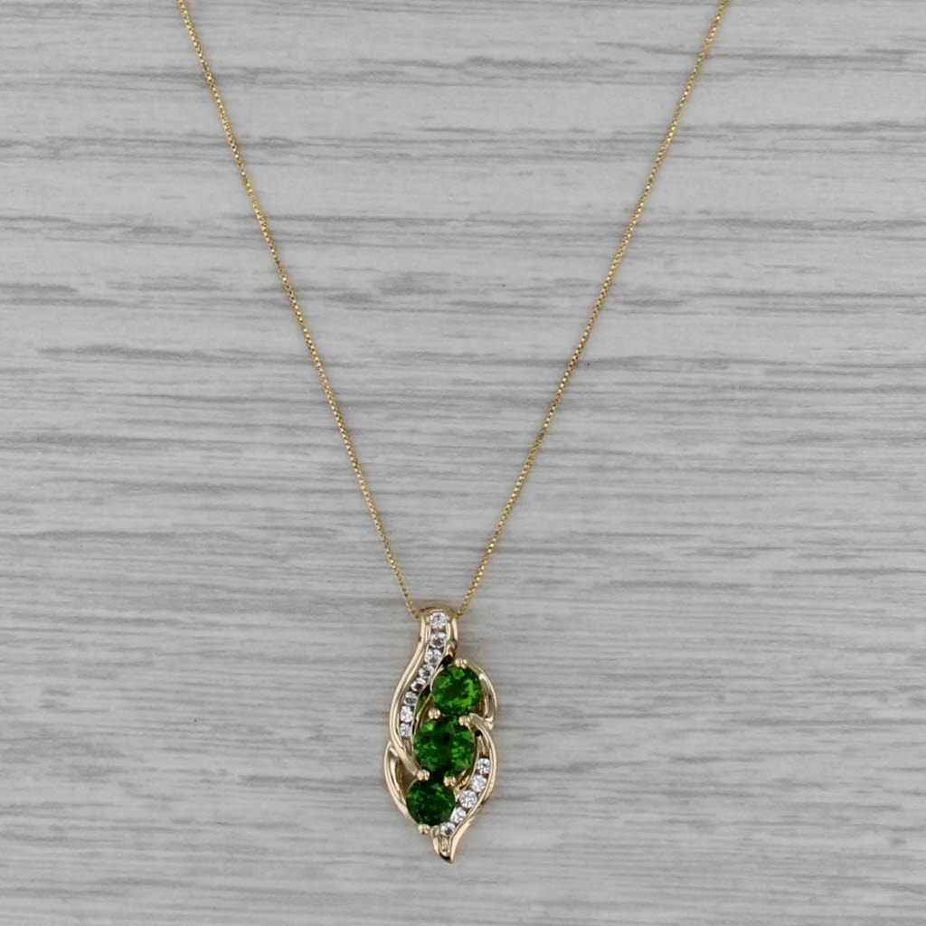 1.34ctw Chrome Diopside Lab Created Sapphire Pendant Necklace 10k Gold Box Chain