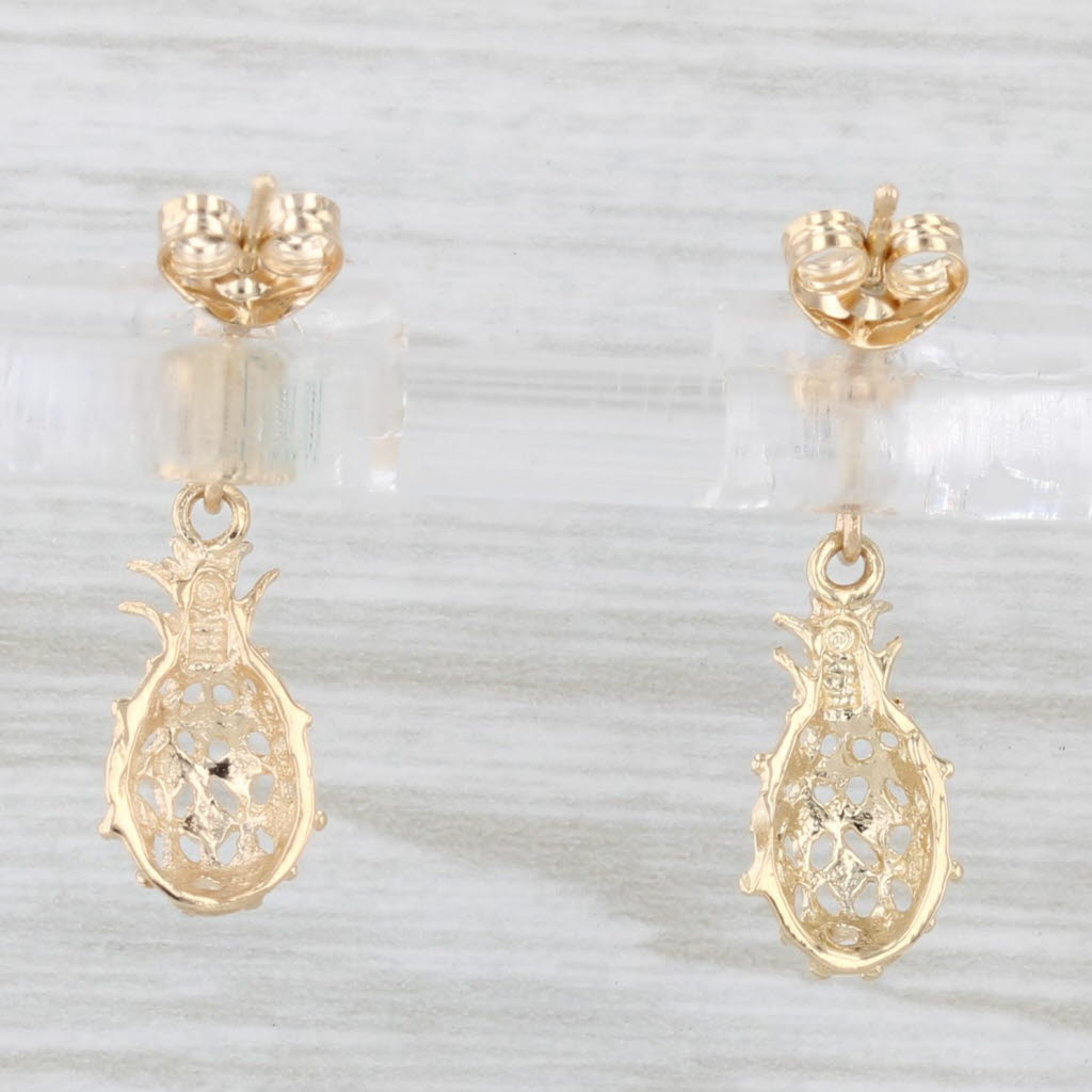 Light Gray Pineapple Dangle Earrings 14k Yellow Gold Small Drops Ornate Openwork
