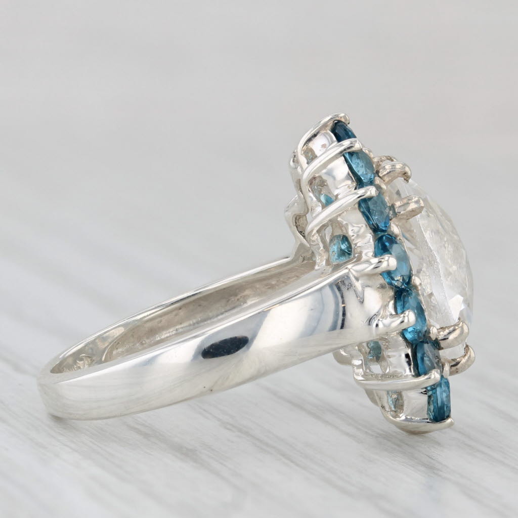 Light Gray Quartz Blue Topaz Halo Ring Sterling Silver Size 6 Statement Cocktail