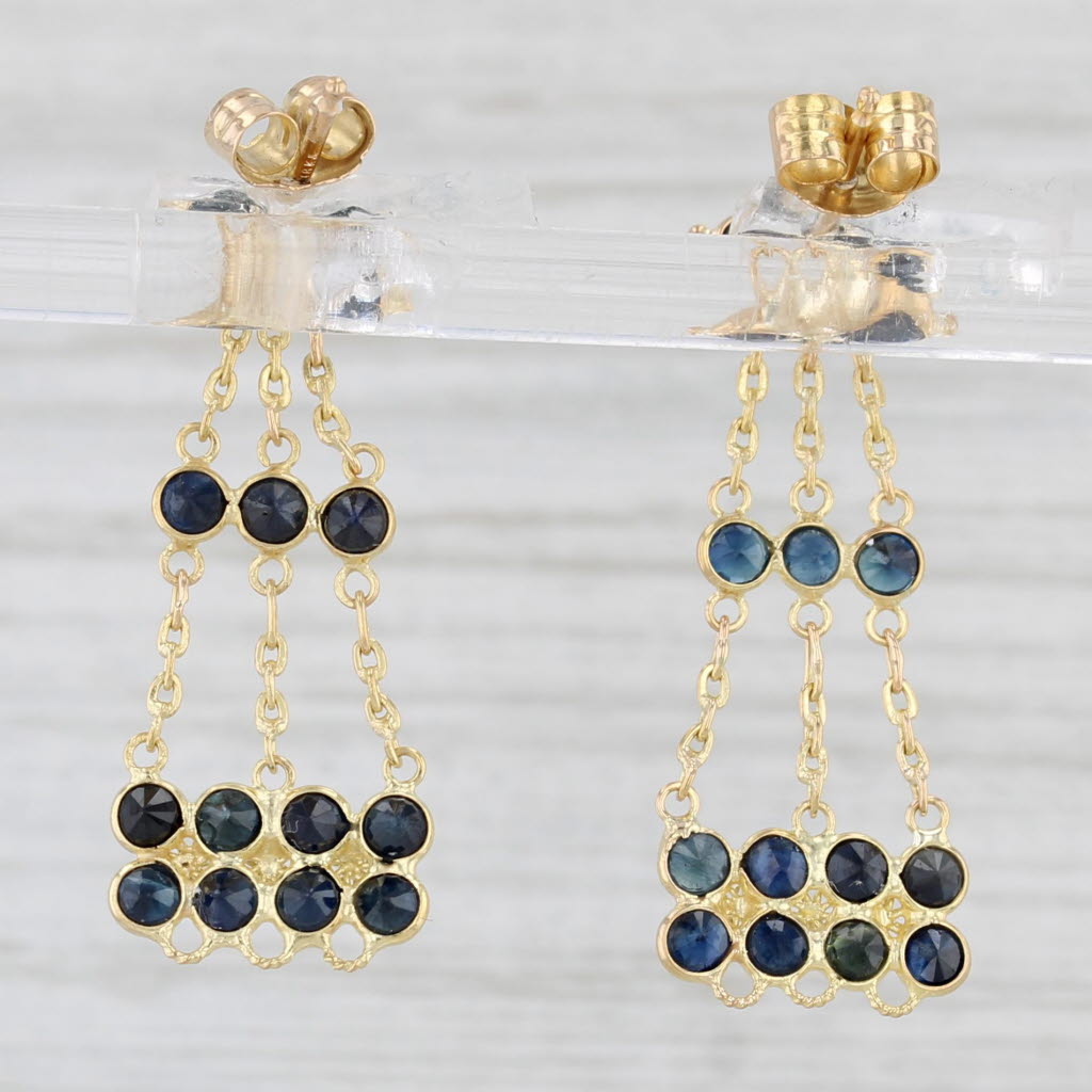 Light Gray 3.50ctw Blue Sapphire Dangle Earrings 18k Yellow Gold