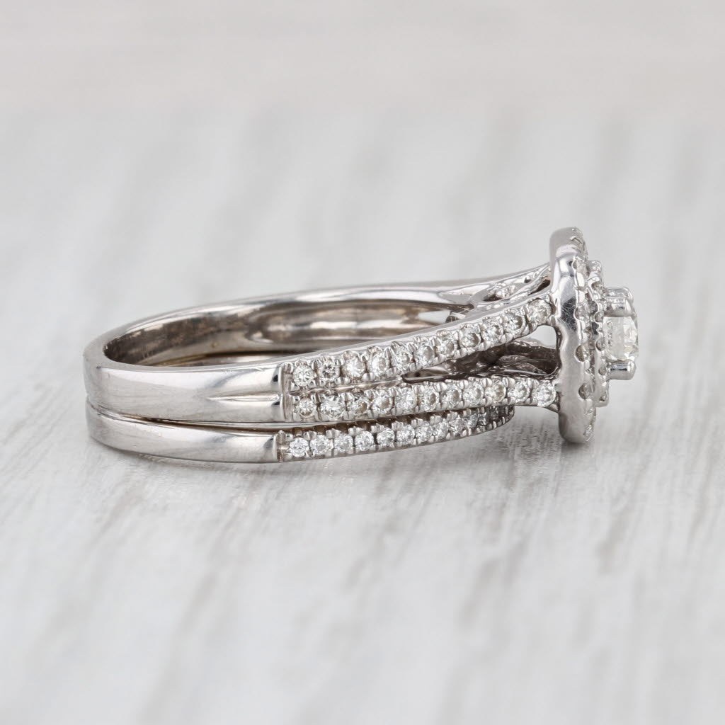 1.07ctw Round Diamond Halo Soldered Bridal Set Engagement Wedding 14k White Gold