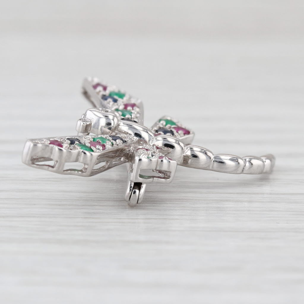 0.96ctw Gemstone Dragonfly Brooch 14k Gold Pin Sapphire Ruby Emerald Diamond