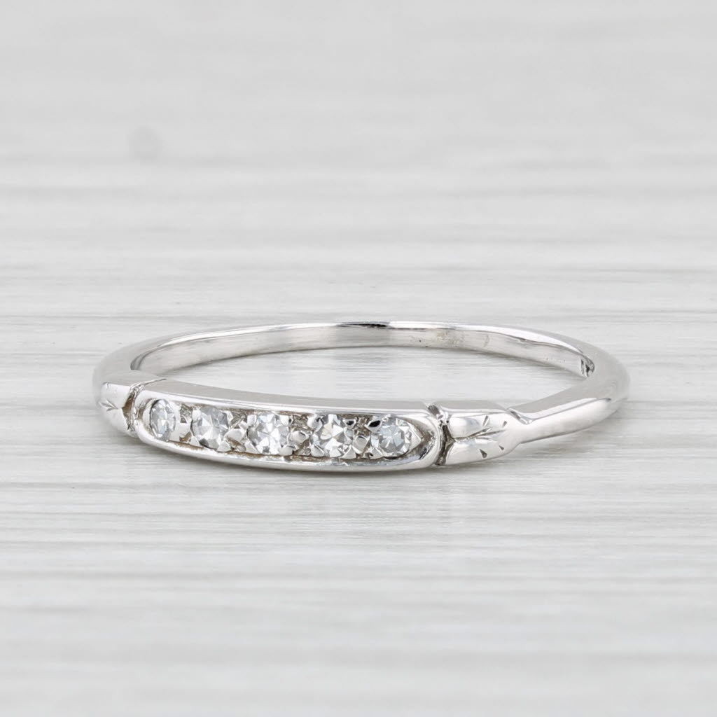 Light Gray Vintage Diamond Wedding Band 18k White Gold Size 5 Stackable Ring