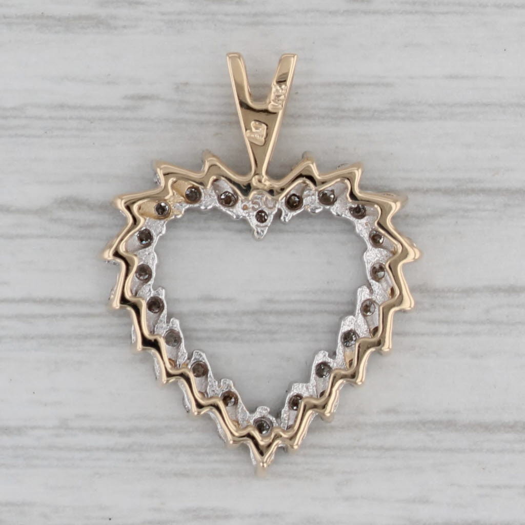 Gray 0.46ctw Diamond Open Heart Pendant 14k Yellow Gold