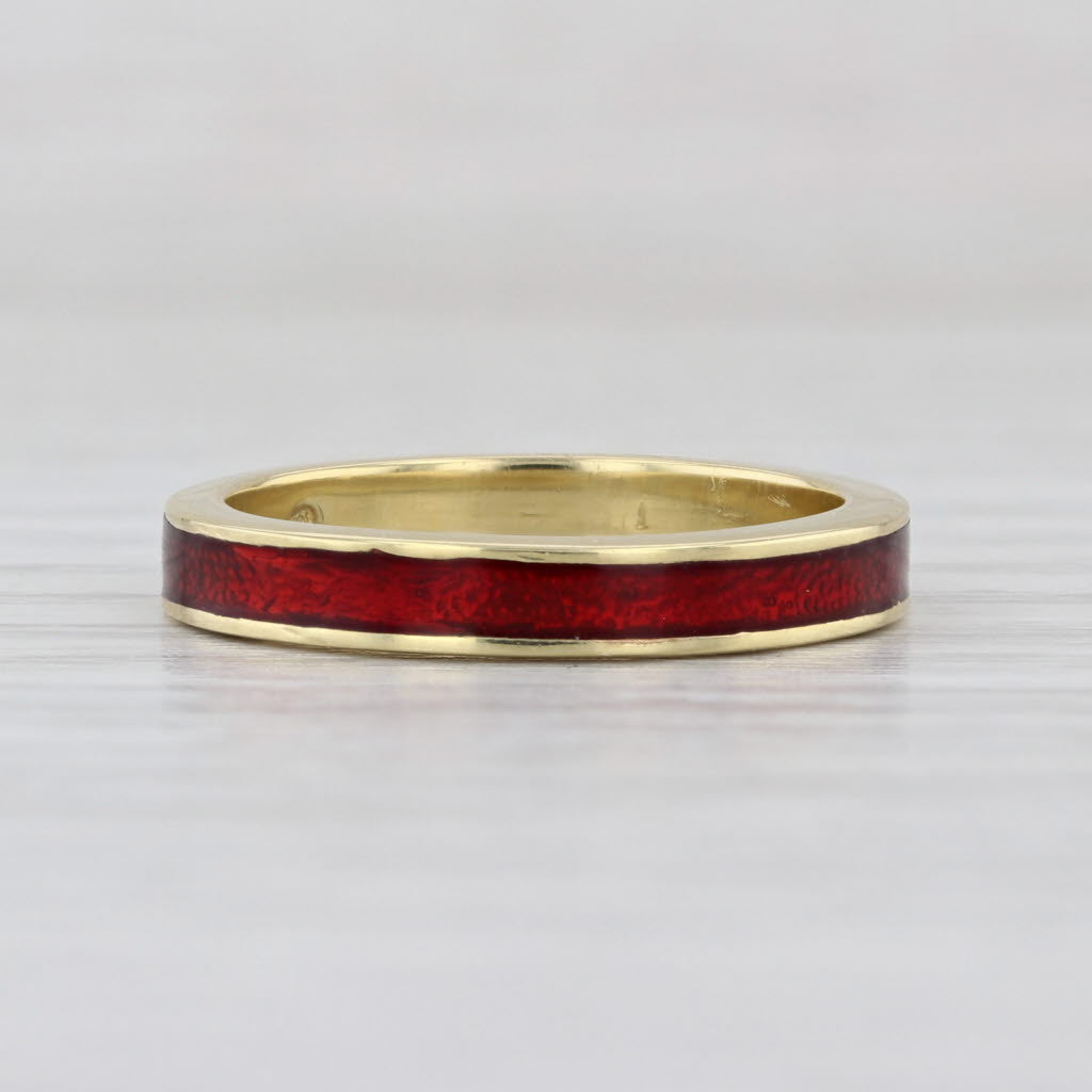 Hidalgo Red Enamel Ring 18k Yellow Gold Size 6 Stackable Band