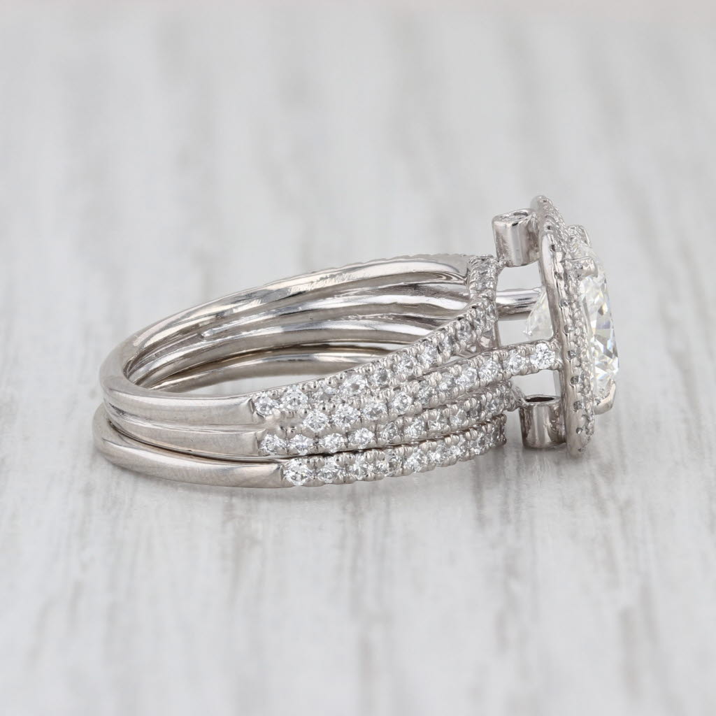 2.76ctw Cushion Diamond Halo Engagement Wedding Band Set Platinum Size 7.25 GIA