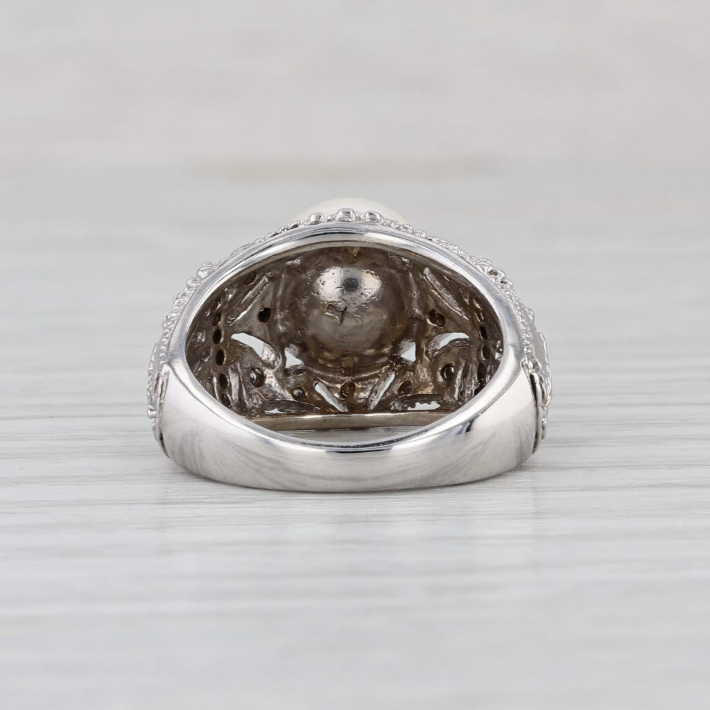 Cultured Pearl 0.27ctw Diamond Filigree Ring 14k White Gold Size 5.25