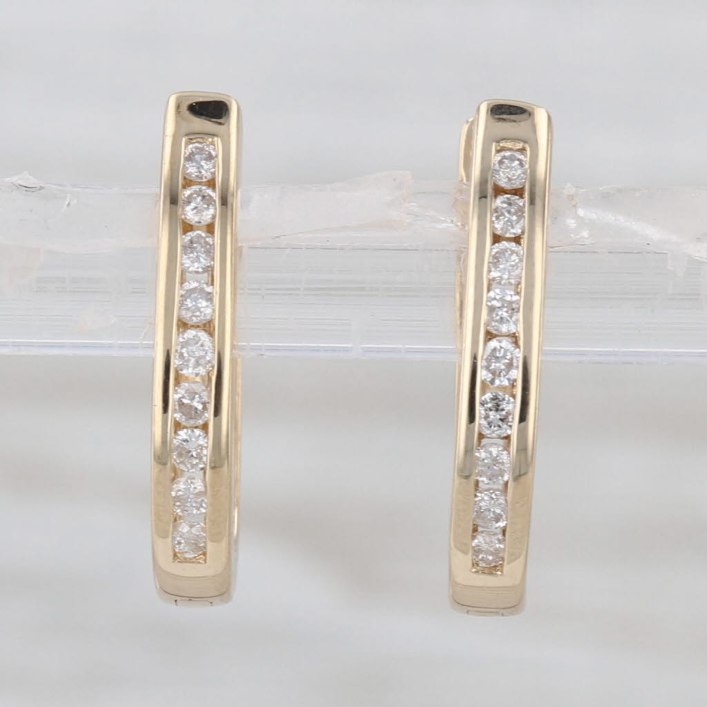 0.25ctw Diamond Journey Hinged Hoop Earrings 14k Yellow Gold Oval Hoops
