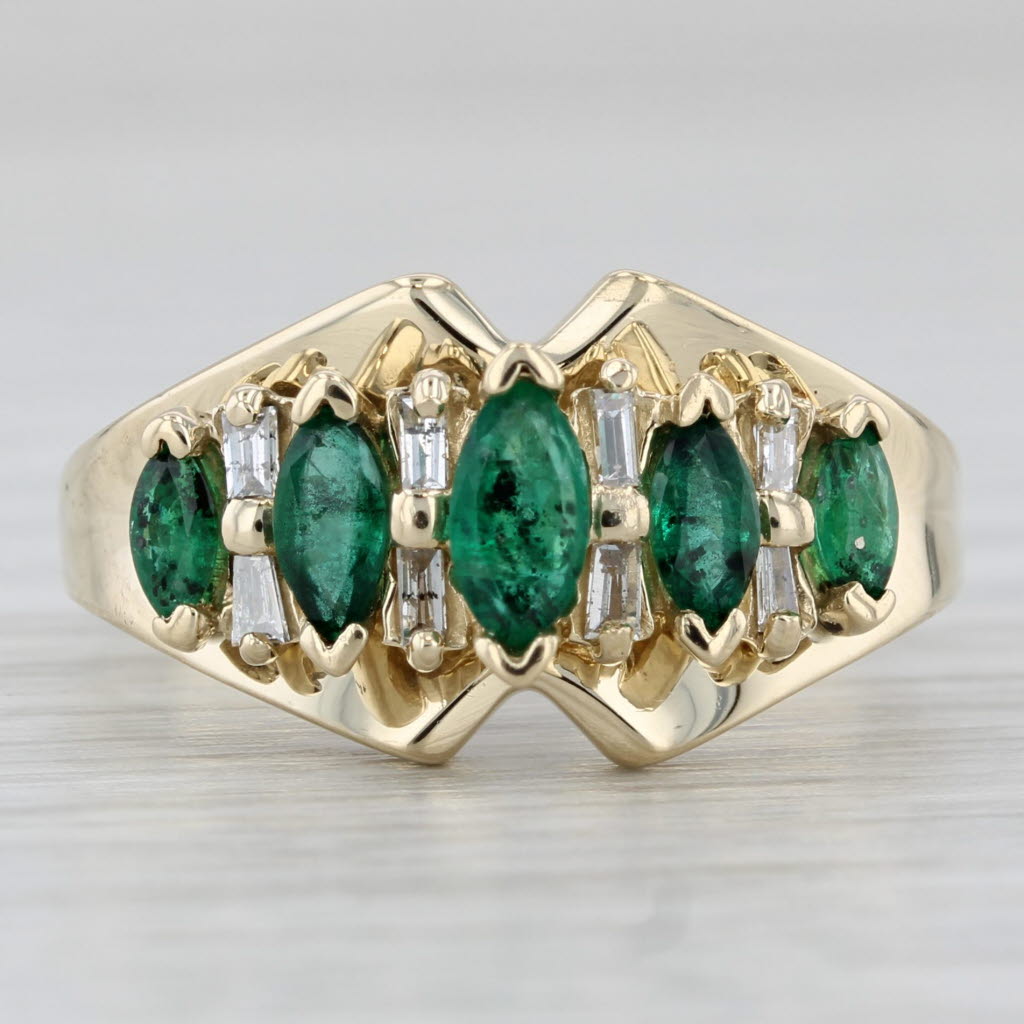 Light Gray Tiered 0.79ctw Emerald Diamond Ring 14k Yellow Gold Size 7.75