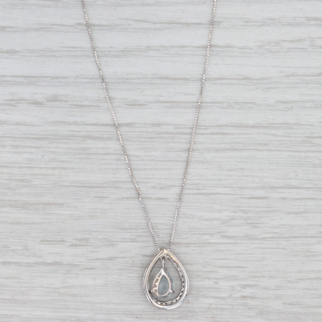 0.70ctw Aquamarine Diamond Teardrop Pendant 14k White Gold 18.25" Box Chain