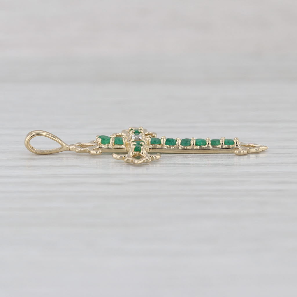 0.45ctw Emerald Diamond Cross Pendant 14k Yellow Gold