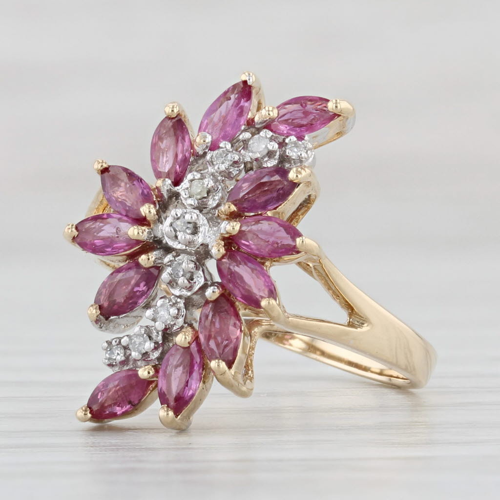 Light Gray 1.24ctw Ruby Diamond Cluster Ring 10k Yellow Gold Size 6.75